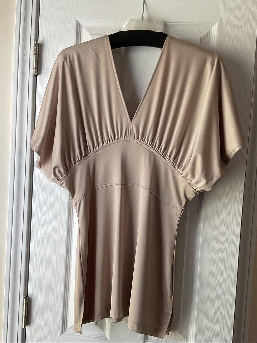 Cache Satin-Look V-Neck Blouse in Champagne
